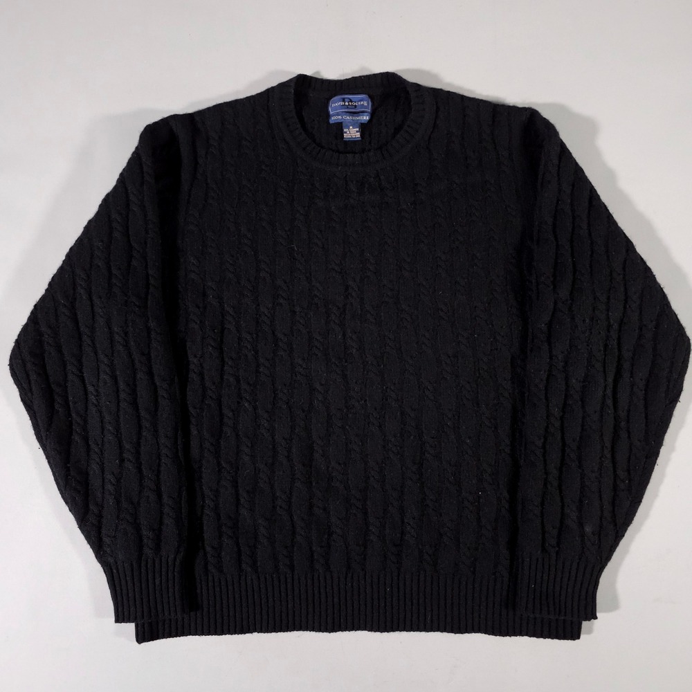 Davis & Squire Sweater Mens M Black 100% Cashmere Cable Knit Crewneck Pullover